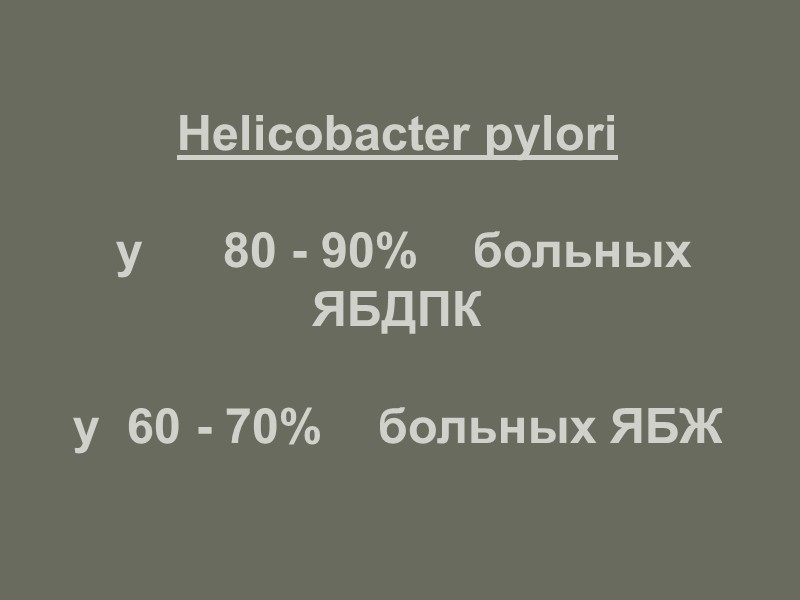 Helicobacter pylori     у    80 - 90% 